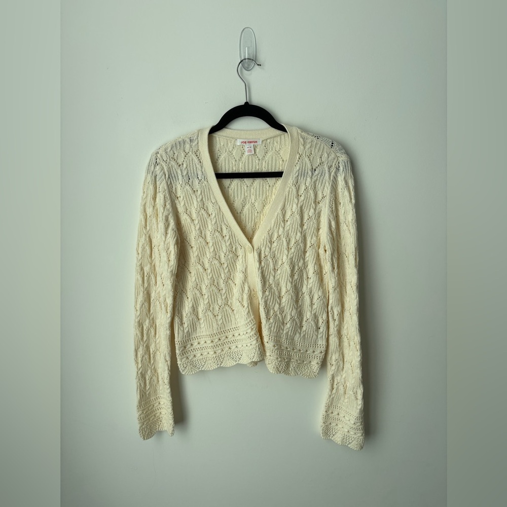Joe Fresh Cream Crochet Lace Cardigan | 100% Cotton | M - Picture 2 of 8